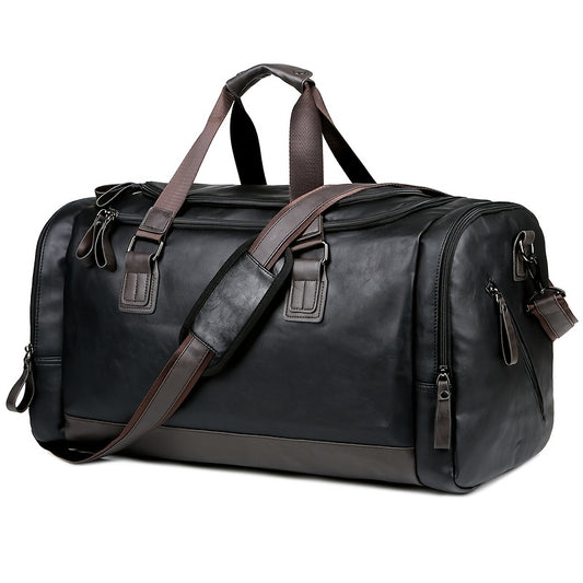 [Genuine Travel Duffel] Durable & Stylish Men's Genuine Travel Duffel Bag - Adjustable Shoulder Straps, Multiple Compartments, Secure Zipper Closure (Black), Luggage for Travel, Weekends, Trips & Daily Use