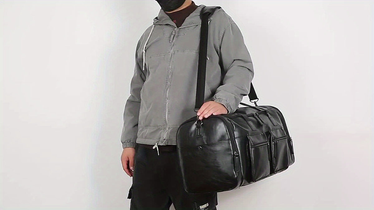 [Genuine Travel Duffel] Durable & Stylish Men's Genuine Travel Duffel Bag - Adjustable Shoulder Straps, Multiple Compartments, Secure Zipper Closure (Black), Luggage for Travel, Weekends, Trips & Daily Use