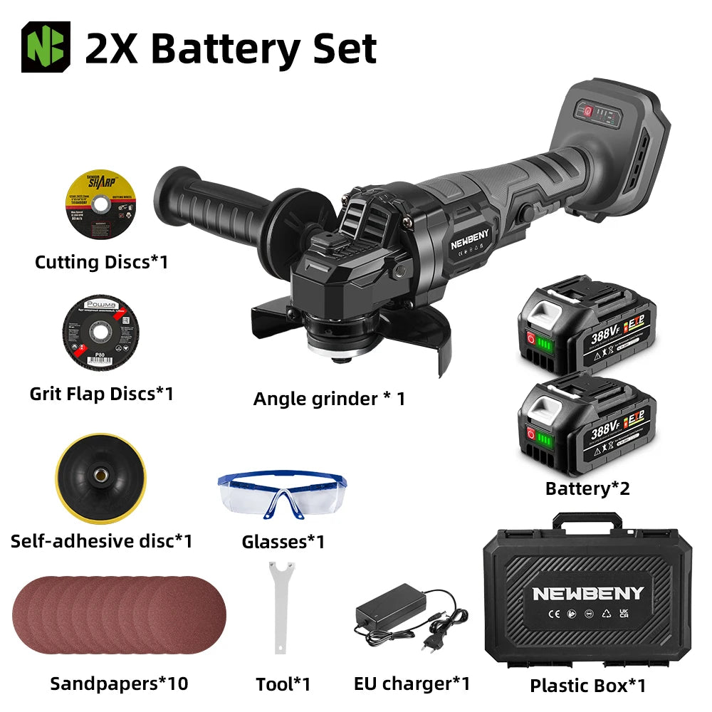 NEWBENY 125mm Brushless Cordless Electric Angle Grinder 3 Gears High Power Grinding Polisher Cutter Tool For Makita Battery Pin