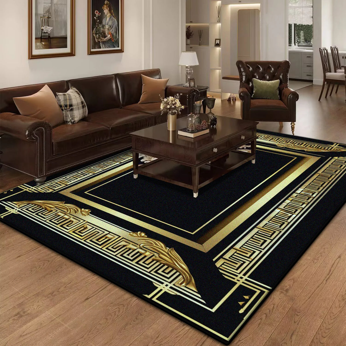 Marble Luxury Carpet for Living Room Decorations Sofa Table Large Area Rugs Black Gold Long Hallway Floor Mat Anti-slip Doormat