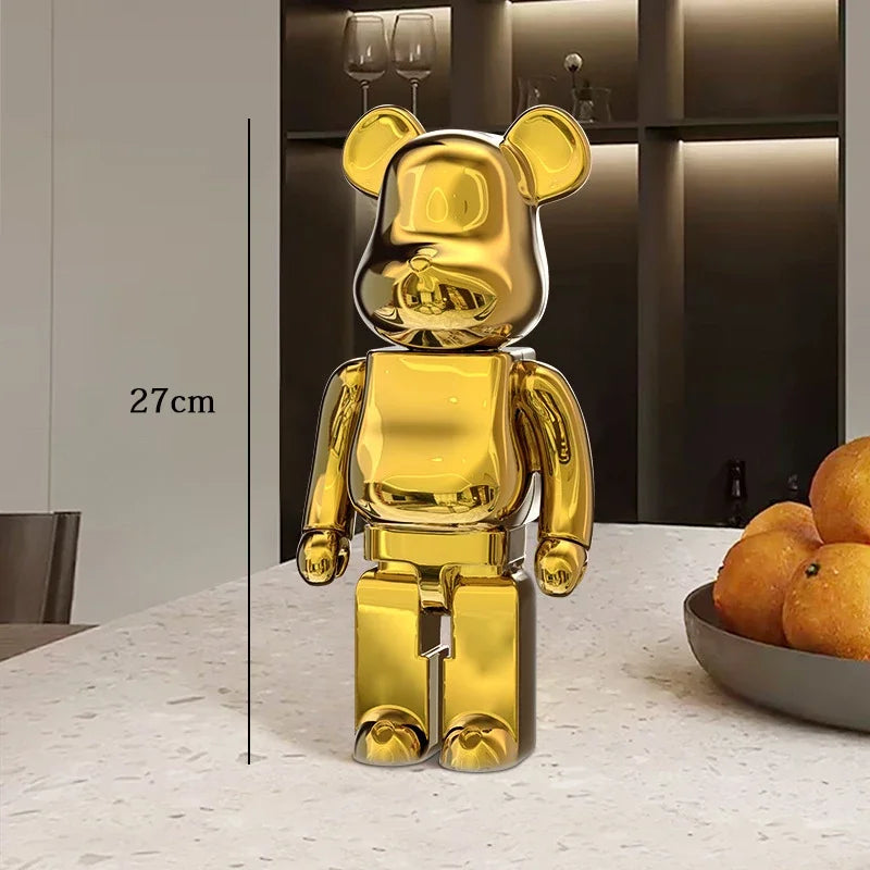 27cm Graffiti Bear Statue Paint Block Bear Decor Resin Desktop Ornaments Home Decoration Living Room Bear Floor Sculpture Gifts