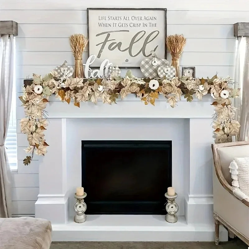 Artificial Maple Leaves Garland Pumpkin Fake Plants Autumn Fall Home Decoration Thanksgiving Halloween Christmas Wedding Decor