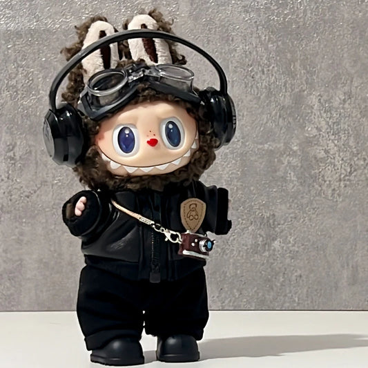 Labubu Baby Clothes Are Cool and Trendyy Earphones Leather Jacket Top Suit First, Second and Third Generation Labubu Clothes Enamel Doll Wear