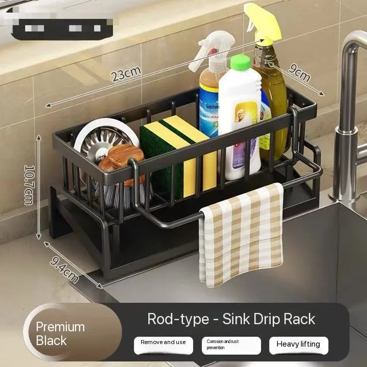 Kitchen Spice Storage Shelf with Drainage Rack, Installation Sink Organizer, Tap-Mounted Shelf for Home Kitchen Accessories