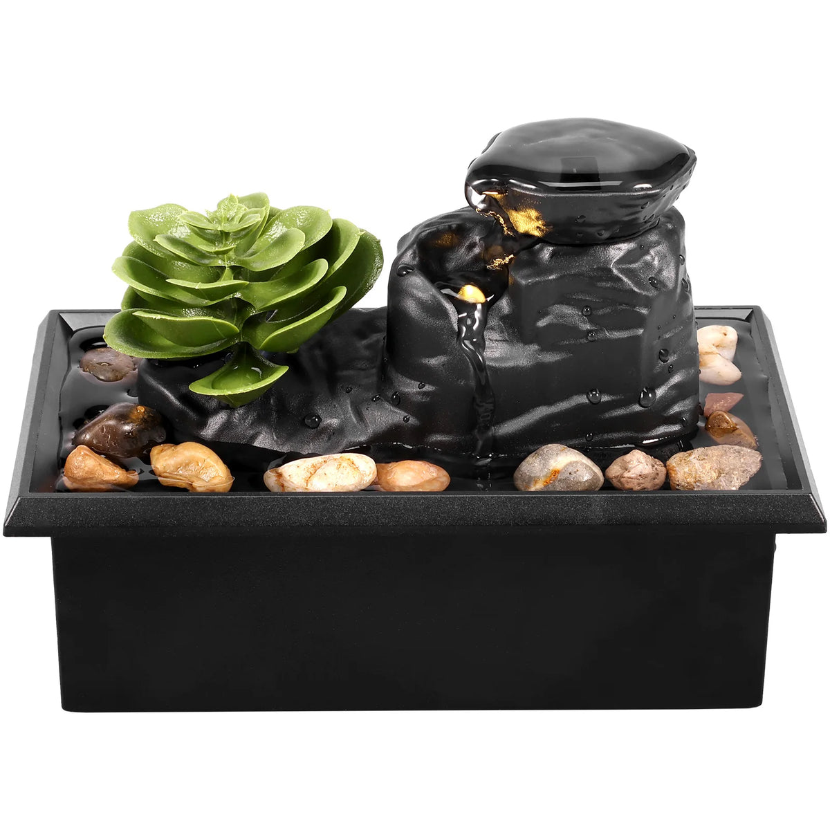 Tabletop Waterfall Home Decor Relaxation Meditation Desktop Fountain with Soft Lights Flowing Water Ornaments Mother's Day Gifts