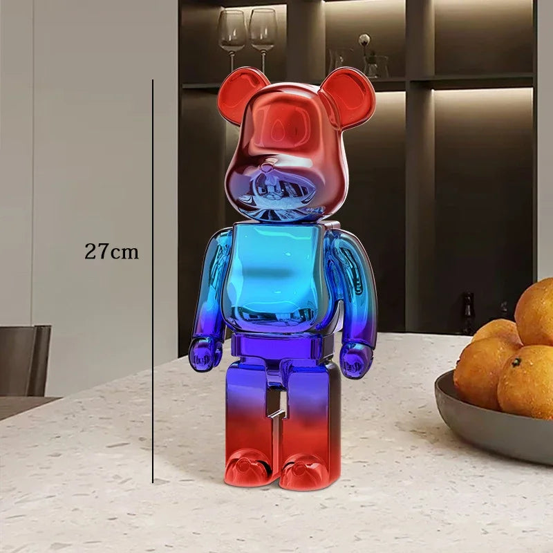 27cm Graffiti Bear Statue Paint Block Bear Decor Resin Desktop Ornaments Home Decoration Living Room Bear Floor Sculpture Gifts