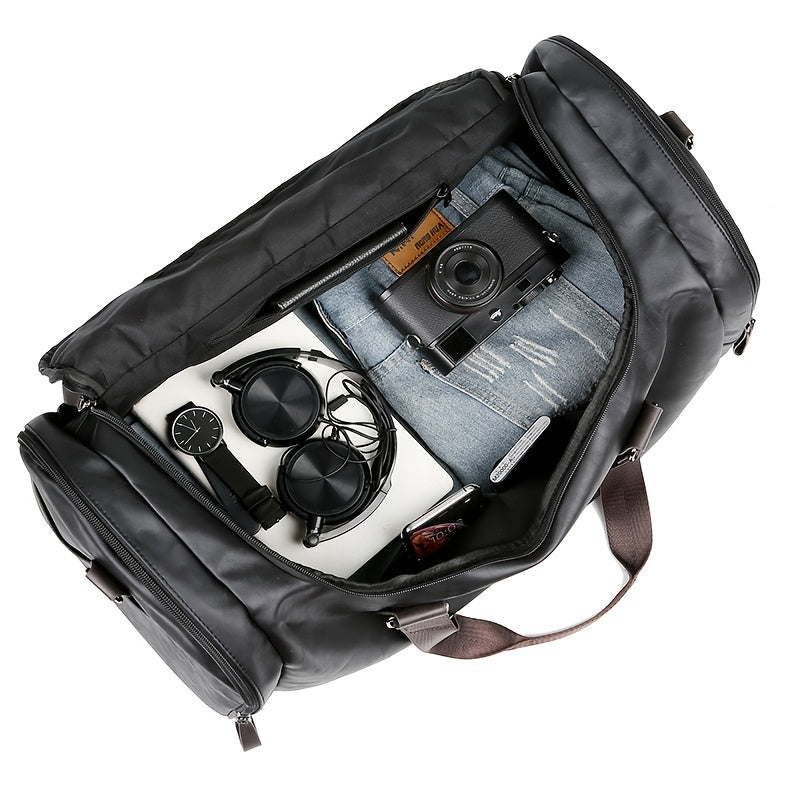 [Genuine Travel Duffel] Durable & Stylish Men's Genuine Travel Duffel Bag - Adjustable Shoulder Straps, Multiple Compartments, Secure Zipper Closure (Black), Luggage for Travel, Weekends, Trips & Daily Use